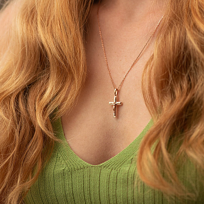 Золотой крестик "Распятие. Спаси и Сохрани" п03975 №2