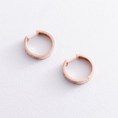 Золотые серьги - кольца "Love" с фианитами с07493 №3