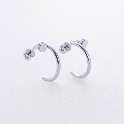 Серьги - пусеты "Гвоздь" в белом золоте (фианиты) с09173