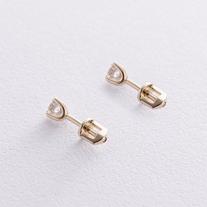 Золотые серьги - пусеты с фианитами (3 мм) с03618 №3