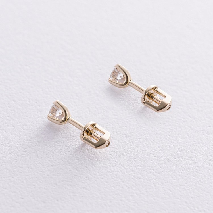 Золотые серьги - пусеты с фианитами (3 мм) с03618 от ювелирного магазина Оникс - 2