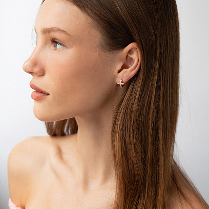 Сережки - кільця "Хрестики" з фіанітами (червоне золото) с09195 №4