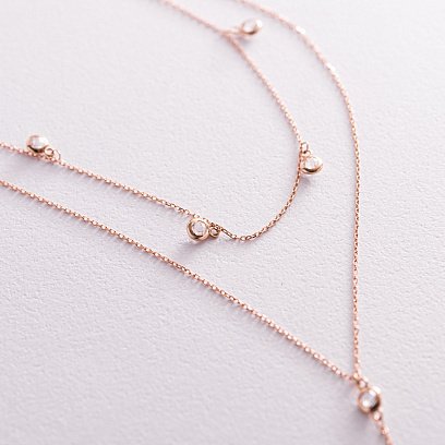 Подвійне золоте кольє - краватка з фіанітами кол02098 №3