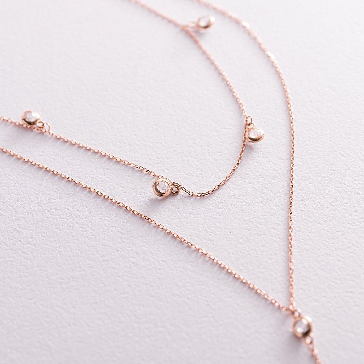 Подвійне золоте кольє - краватка з фіанітами кол02098 від ювелірного магазину Онікс - 3