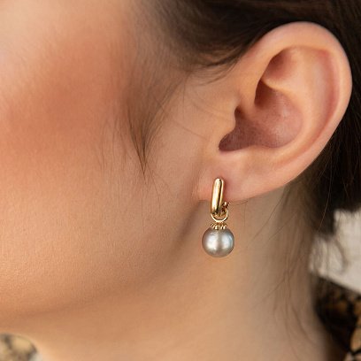 Сережки в жовтому золоті (культ. прісн. перли) с08588 №2