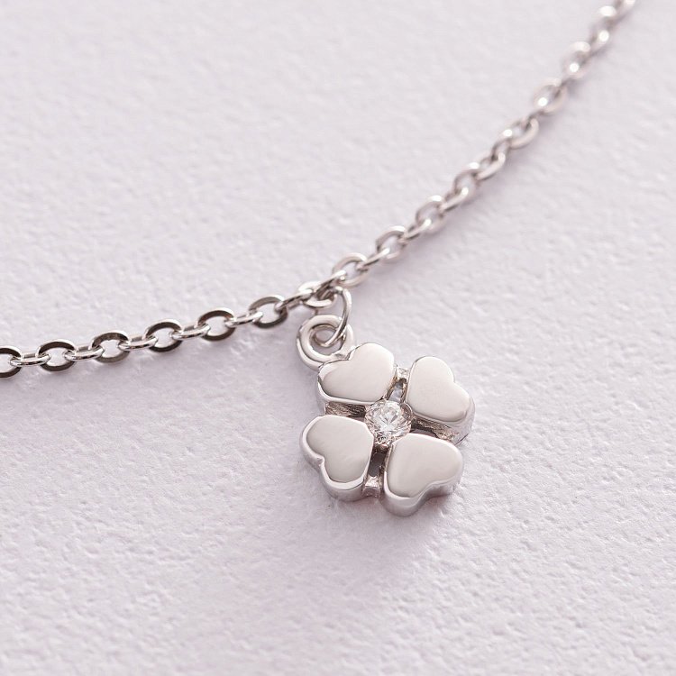 Срібний браслет "Конюшина" на ногу (фіаніти) 141541 від ювелірного магазину Онікс - 3