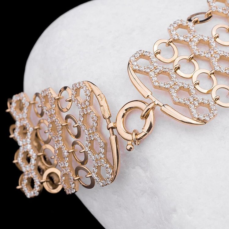 Золотий жіночий браслет з жовтого золота з фіанітами б01652 від ювелірного магазину Онікс - 2