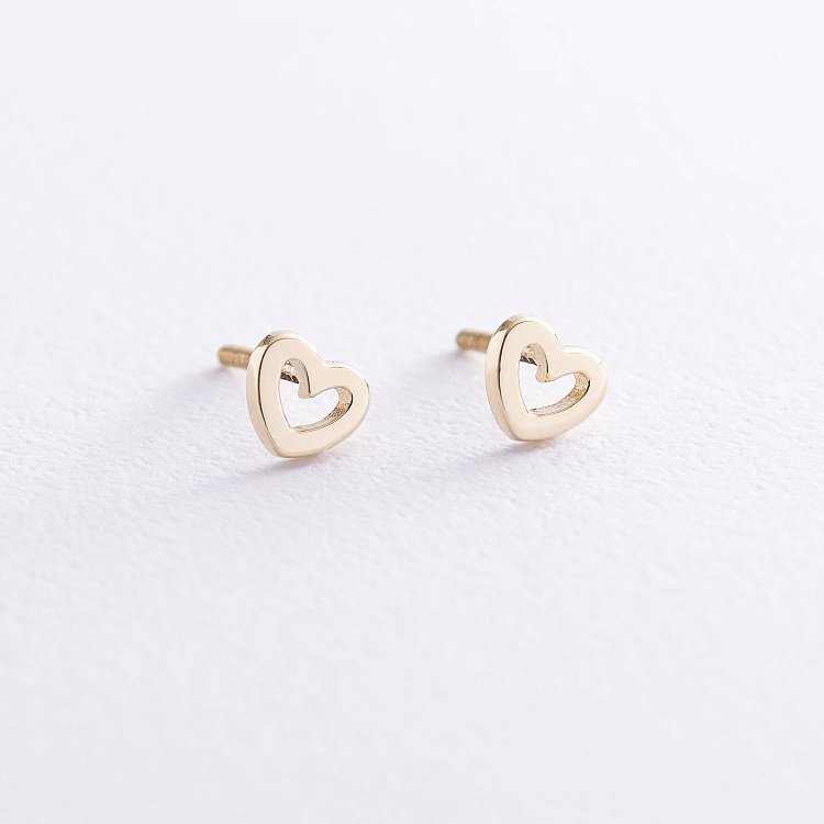 Серьги-пусеты "Сердечки" в желтом золоте с06947 от ювелирного магазина Оникс