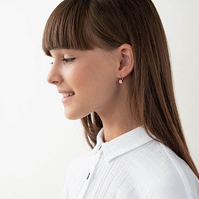 Золоті дитячі сережки "Квітки" з  з емаллю с01593 №3