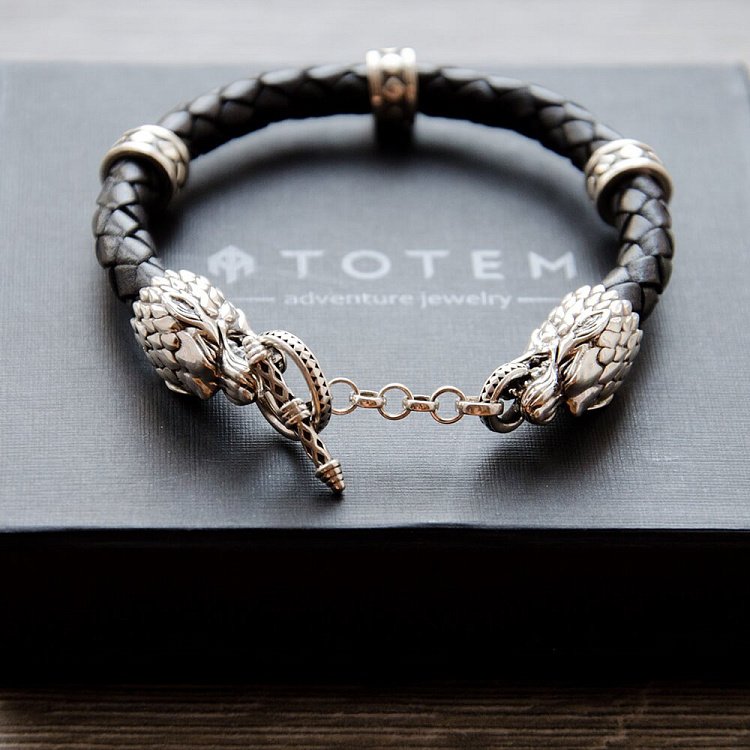 Шкіряний браслет "Wolf" з срібними вставками t21 від ювелірного магазину Онікс - 2