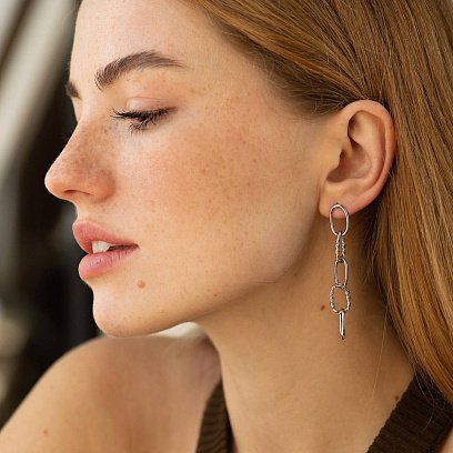 Срібні сережки - пусети "Свобода" (родій) 123306 №5