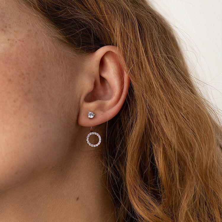 Срібні сережки - джекети "Кругообіг" з фіанітами 2674/9р-CZ від ювелірного магазину Онікс