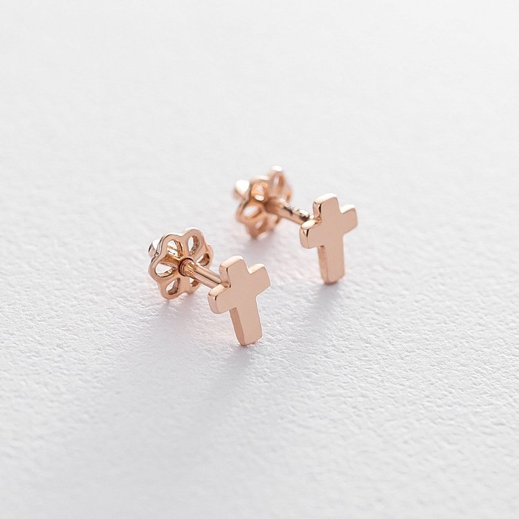 Золотые серьги-пусеты "Крестики" с05349 от ювелирного магазина Оникс