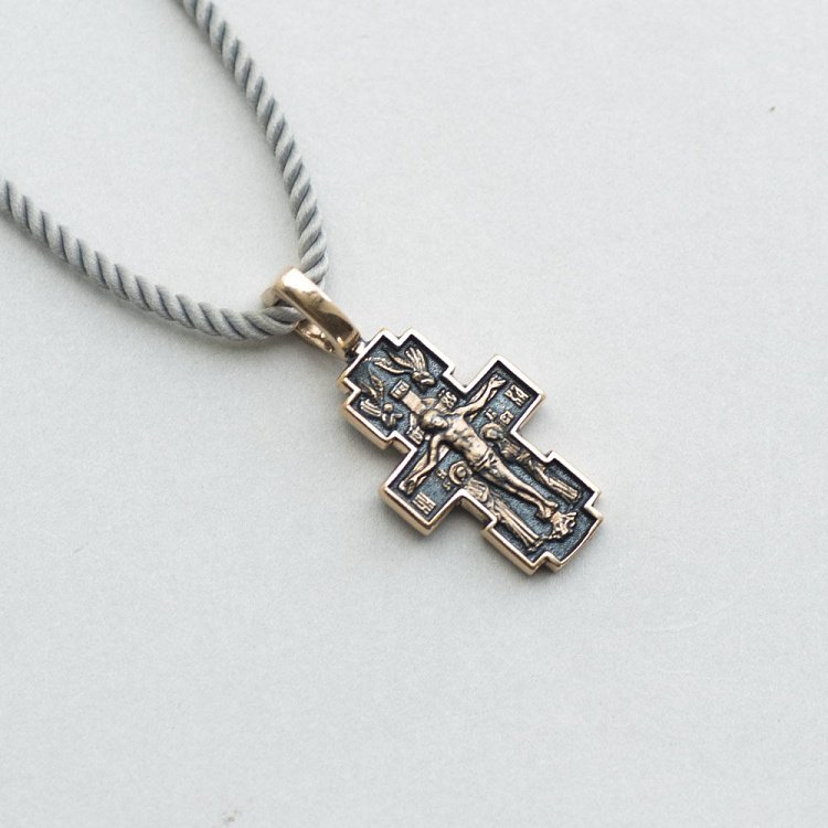 Золотой православный крест "Распятие. Икона Божией Матери "Млекопитательница" п02652 от ювелирного магазина Оникс - 5