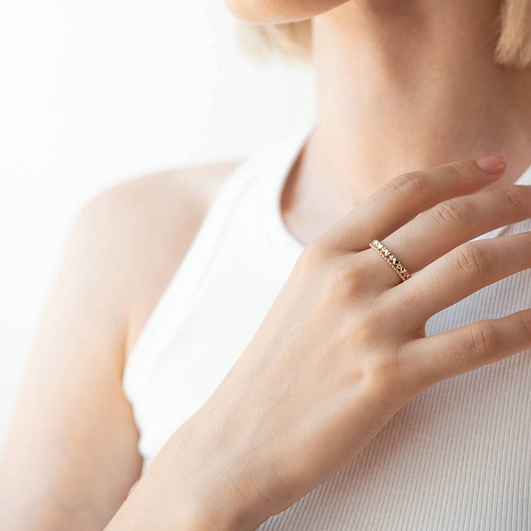 Кольцо "Сердечки" в желтом золоте (фианиты) к07060 от ювелирного магазина Оникс - 1