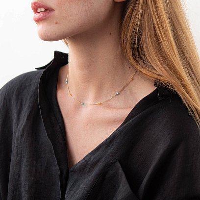 Колье "Free" в желтом золоте (голубые и желтые фианиты) кол02246 №2