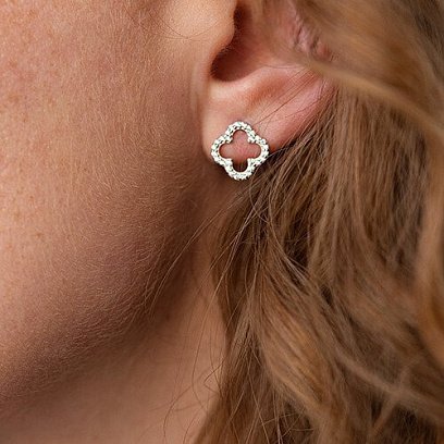 Срібні сережки - пусети "Конюшина" з фіанітами 008220