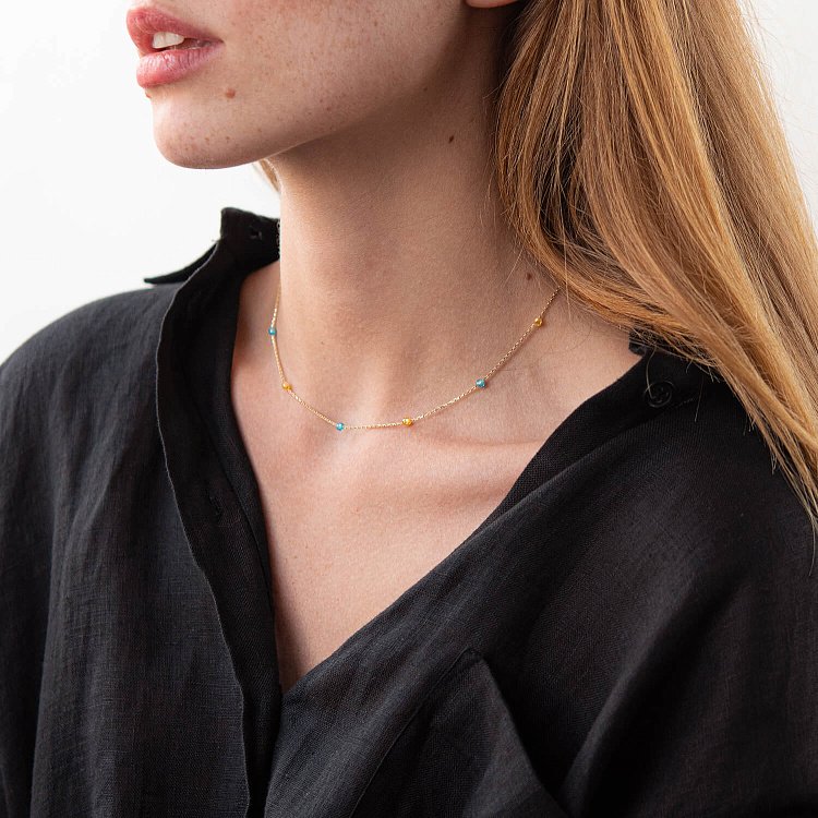 Колье "Free" в желтом золоте (голубые и желтые фианиты) кол02246 от ювелирного магазина Оникс - 2