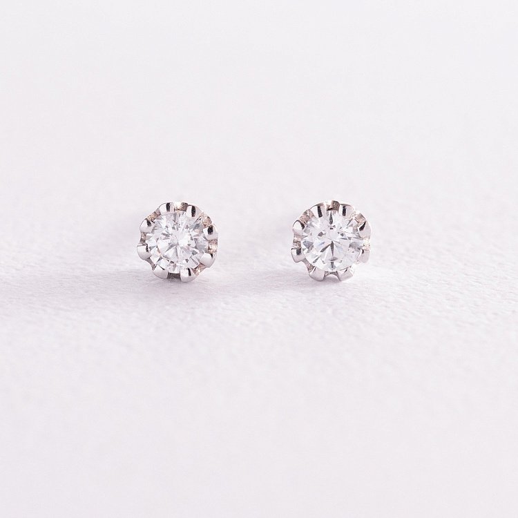 Золотые серьги - пусеты (фианит) с05853 от ювелирного магазина Оникс - 2