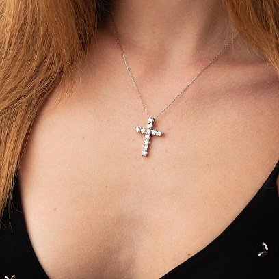 Хрестик у білому золоті з діамантами пб0286nl №4
