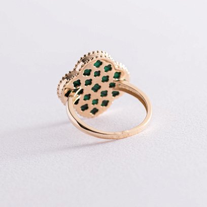 Золота каблучка "Конюшина" з малахітом к06880 №4