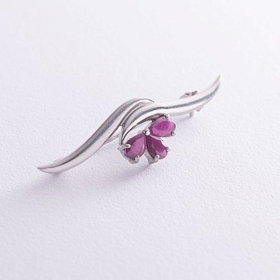 Серебряная брошь с рубинами 16062