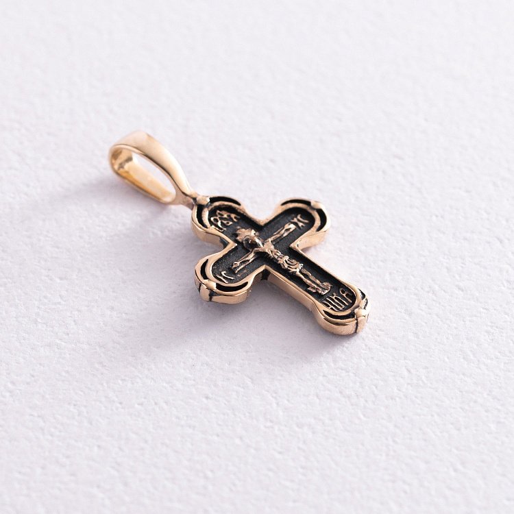 Золотий хрестик "Розп'яття. Спаси і Збережи" п03609 від ювелірного магазину Онікс - 1
