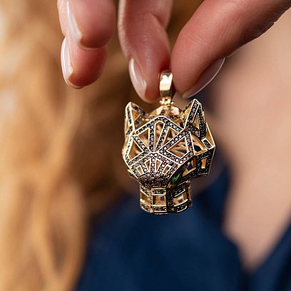 Підвіска "Пантера" з фіанітами (жовте золото) п03723 №2