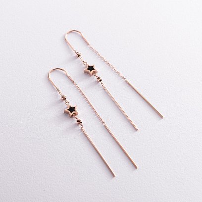 Золотые серьги - протяжки "Звездочки" (эмаль) с07609