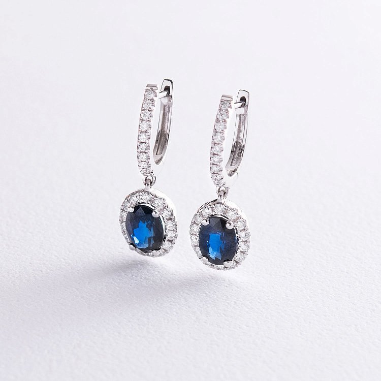 Золоті сережки з діамантами і сапфірами сб0052са від ювелірного магазину Онікс