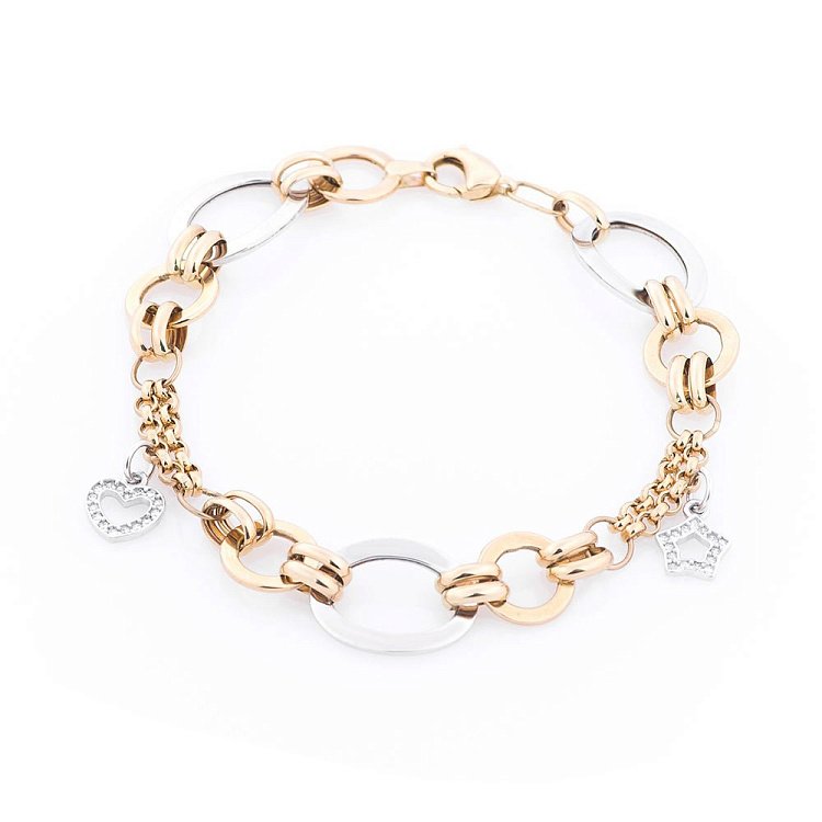 Золотой браслет с подвесками с фианитами б01675 от ювелирного магазина Оникс