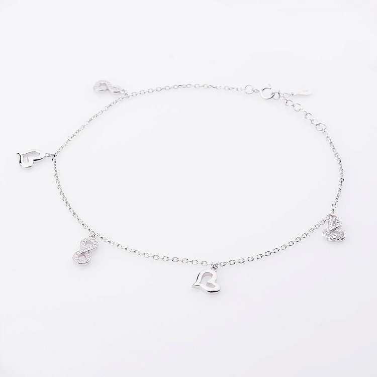 Серебряный браслет на ногу "Бесконечность и сердца" с фианитами 14912 от ювелирного магазина Оникс - 9