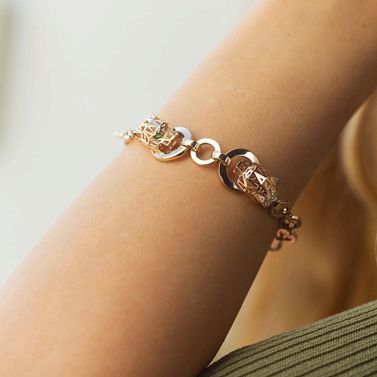 Браслет "Пантера" в красном золоте (фианиты) б05310 от ювелирного магазина Оникс - 1