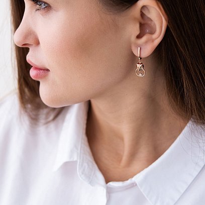 Серьги "Пантеры" в красном золоте (фианиты) с07470 №3