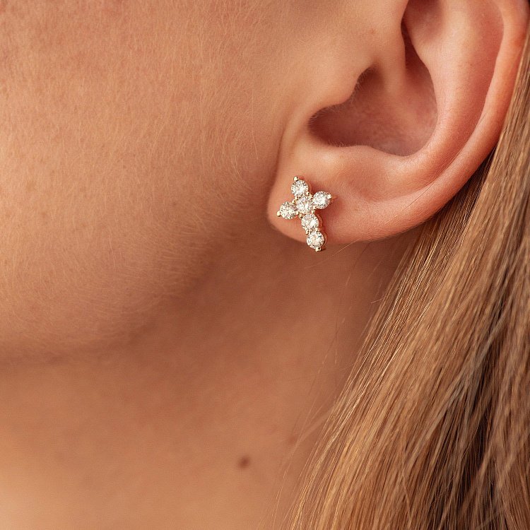 Сережки - пусети "Хрестики" у червоному золоті (фіаніти) с09048 від ювелірного магазину Онікс - 4