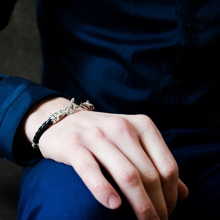 Шкіряний браслет Crixus з срібними вставками t20 від ювелірного магазину Онікс - 3