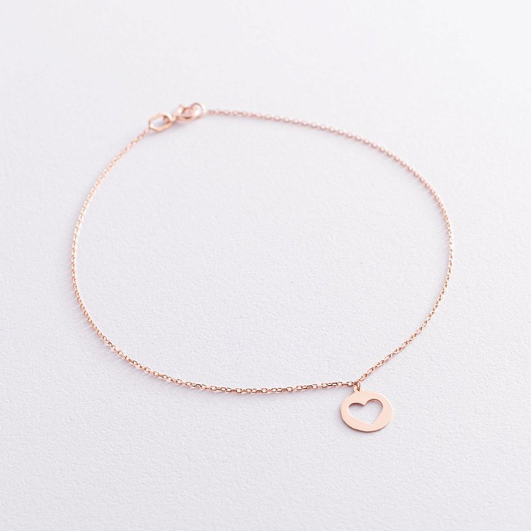 Золотий браслет "Сердечко" на ногу б04790 від ювелірного магазину Онікс