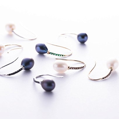 Золотые серьги - петельки "Оливия" с жемчугом и фианитами с08512 №6