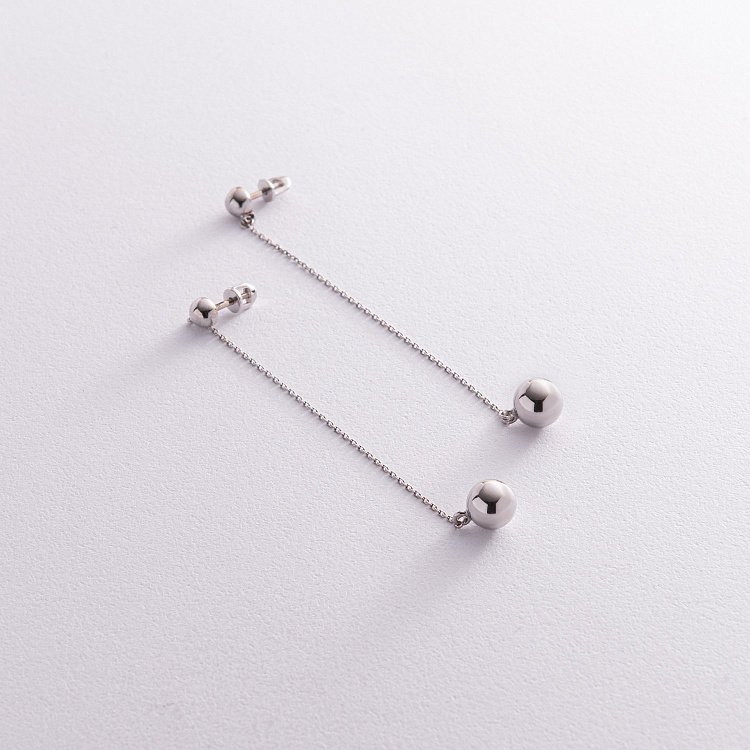 Серьги - пусеты "Margo" с шариками на цепочке (белое золото) с08242 от ювелирного магазина Оникс - 2