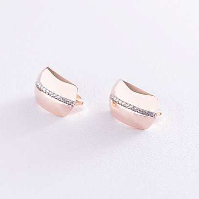Золотые серьги с белыми фианитами с06838