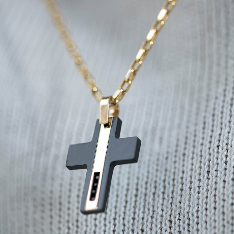 Крест из желтого золота (циркон, фианиты) 603-00006/1 от ювелирного магазина Оникс - 3