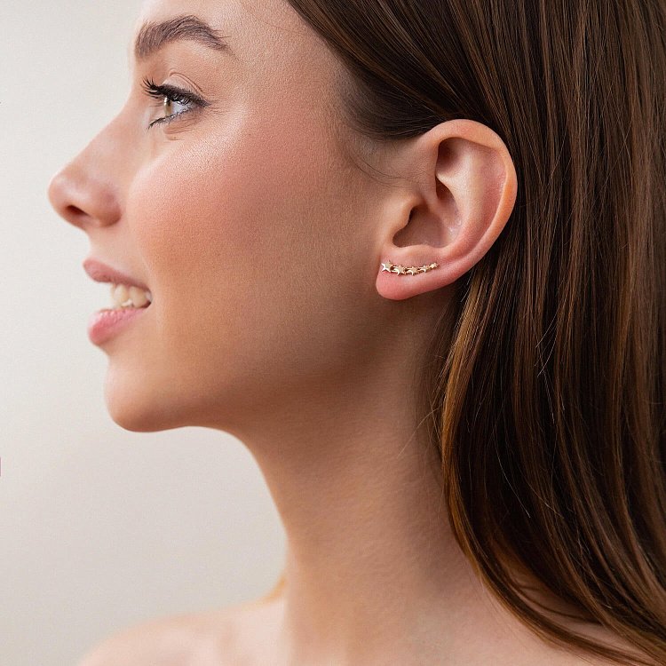 Серьги - клаймберы "Звездочки" в красном золоте с08200 от ювелирного магазина Оникс - 3