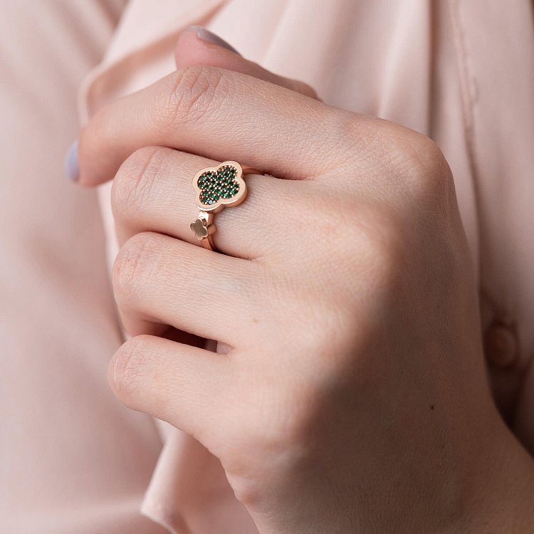 Кольцо "Клевер" в красном золоте (фианиты) к06918 от ювелирного магазина Оникс - 2