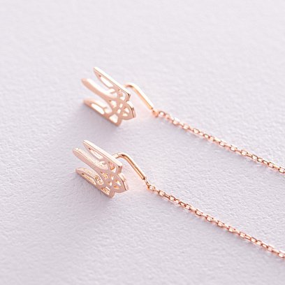 Сережки - протяжки "Герб України - Тризуб" (червоне золото) с08093 №4