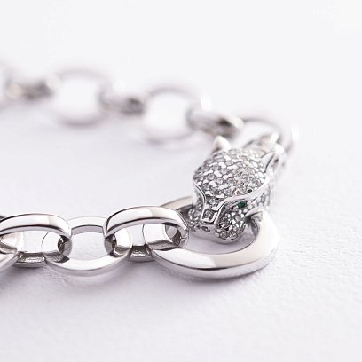 Золотой браслет "Пантеры" с белыми фианитами б02884 №3