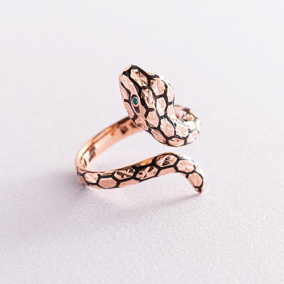 Золотое кольцо "Змея" (эмаль, фианиты) к06951