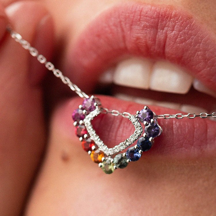 Золотий кулон з різнокольоровими сапфірами і діаманти пб0290nl від ювелірного магазину Онікс - 3