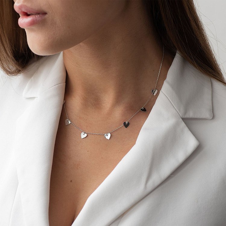 Колье "Сердечки" в белом золоте кол01450 от ювелирного магазина Оникс - 3