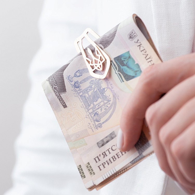 Золотой зажим для денег Герб Украины "Тризуб" заж00066 от ювелирного магазина Оникс - 2