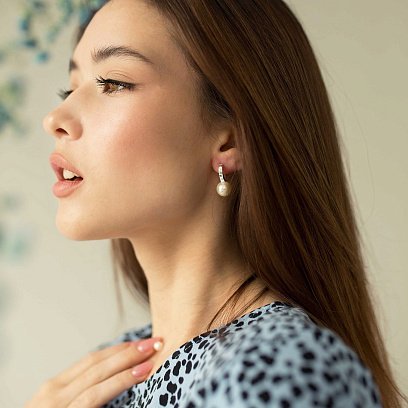 Срібні сережки з штучними перлами 122758 №5